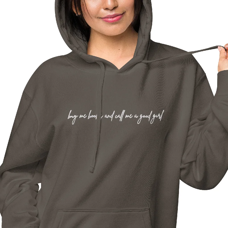 Oversized cotton hoodie tan -buy me books and call me a good girl embroidered hoodie