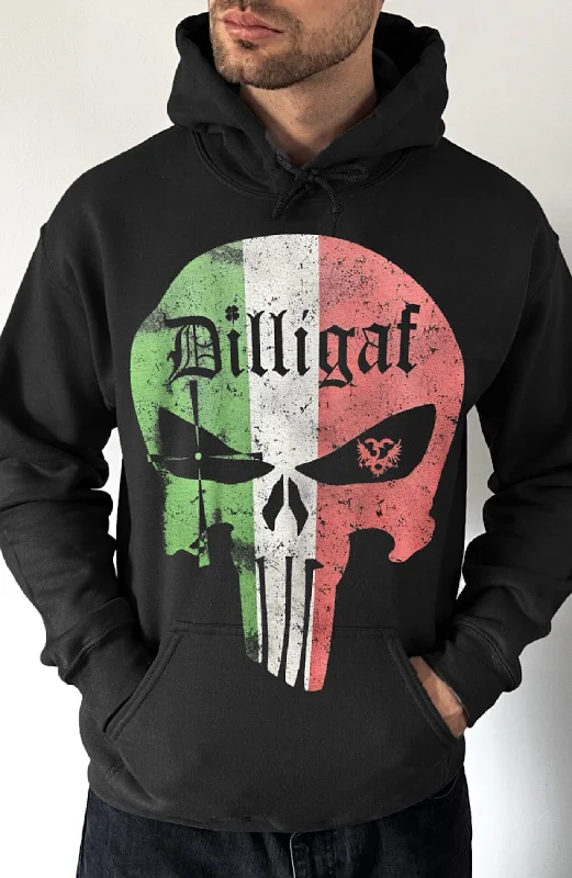 Metallic cotton hoodie silver -Italian Punisher Pullover Hoodie