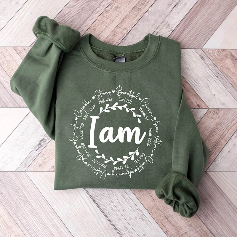 Hoodless fleece sweatshirts tan -I'am Inspiration Religious Sweatshirt