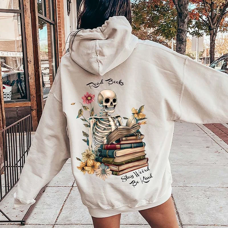 Cropped fleece hoodie pink -Read Books Be Kind Stay Weird Hoodie