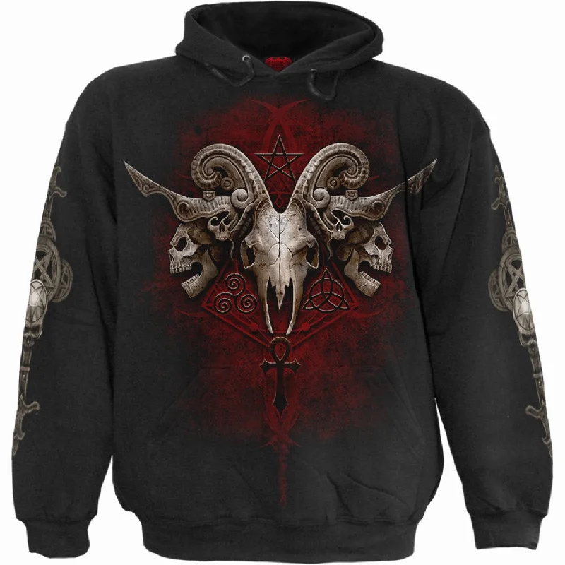 Embroidered fleece hoodie beige -FACES OF GOTH - Hoody Black