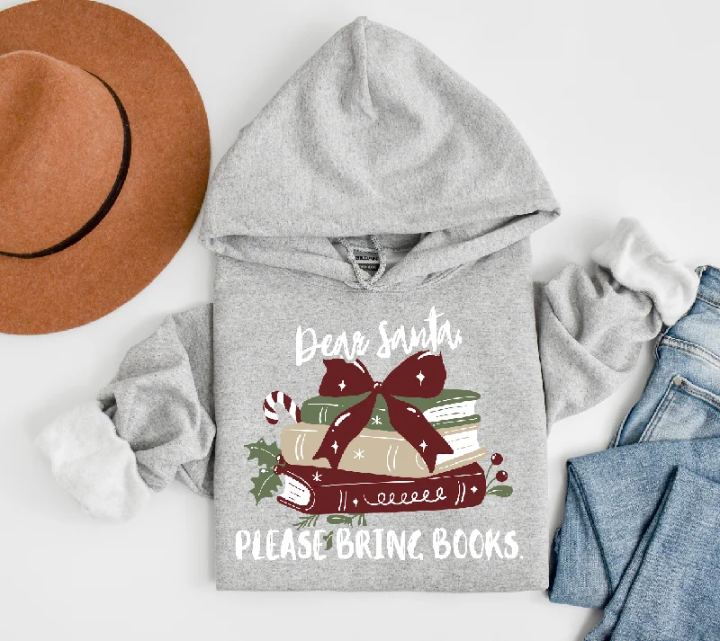 Mesh cotton hoodie red -dear santa please bring books hoodie