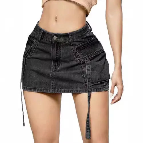 fate sleek skirts -Sexy Short Slim Fit Casual Regular Elegant Splice Denim High Waist Hip Wrap A-Line Skirt