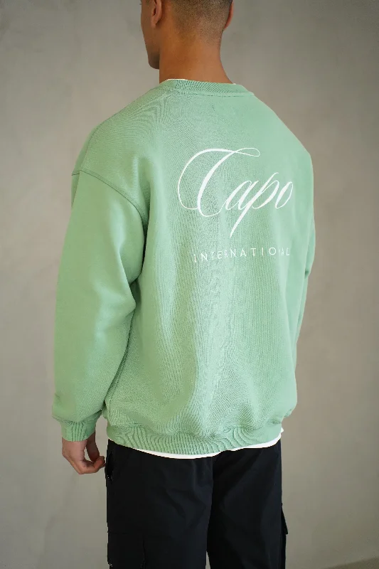 Pinstripe cotton hoodie white -Capo International Sweater - Washed Green