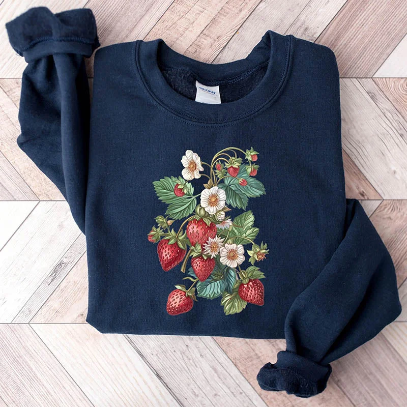 Sherpa sweatshirts fuzzy black -Floral Strawberry Gardener Sweatshirt