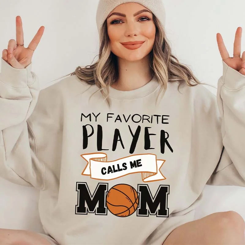 Embroidered cotton sweatshirts grey -Basketball Mom Minimalist Sweatshirt