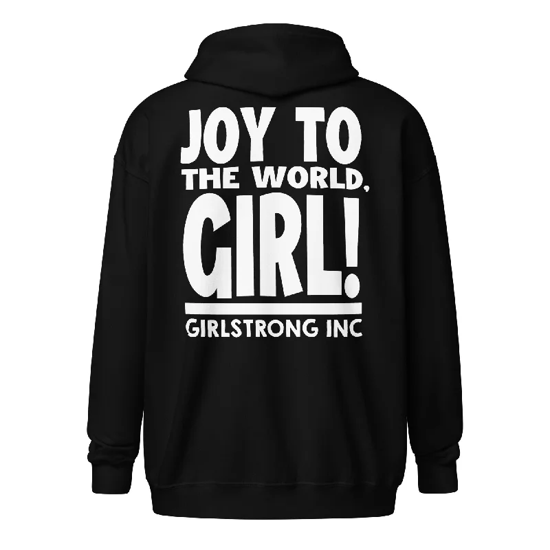 Cropped cotton hoodie blue -GS GRAPHIX FLEECE ZIP HOODIE - JOY TO THE WORLD, GIRL!