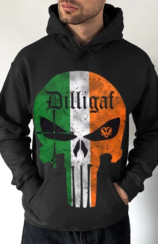 Tie-dye fleece hoodie navy -Irish Punisher Dilligaf Pullover Hoodie