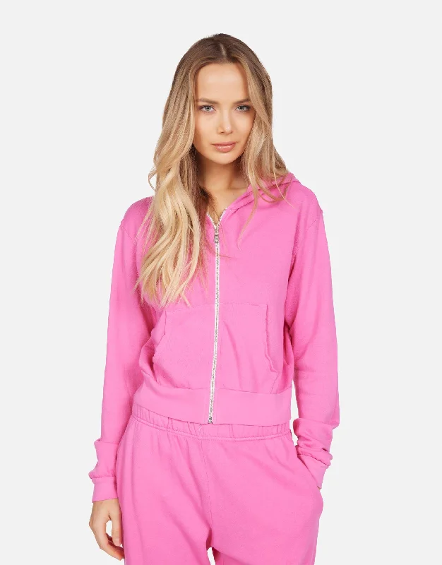 Zip-up fleece hoodie white -Bowman Bright Pink