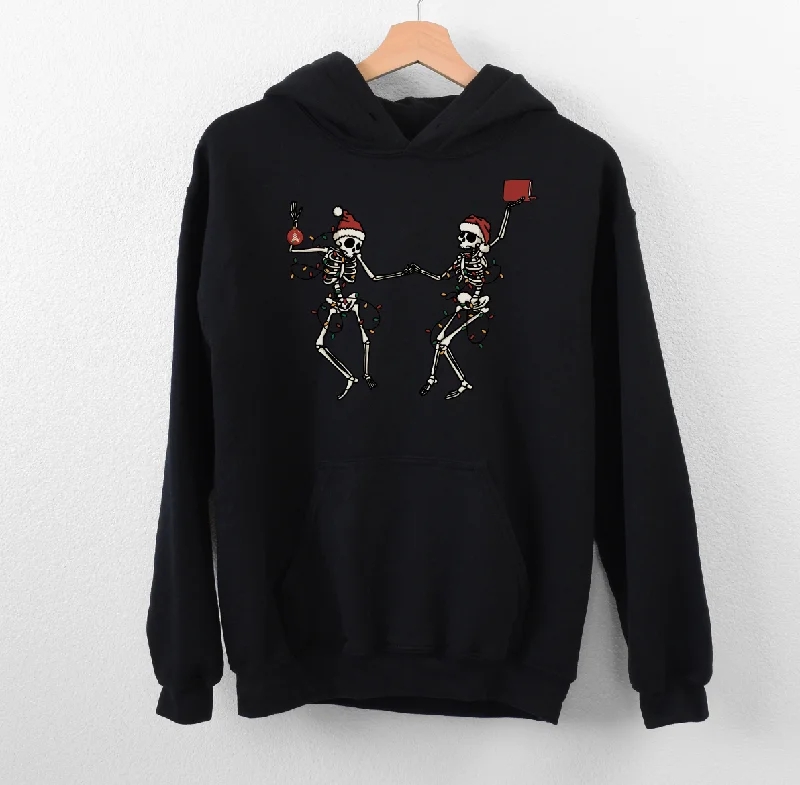 Embroidered cotton hoodie black -holiday dancing skeletons hoodie