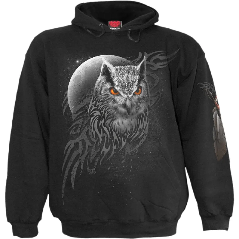 Long cotton hoodie black -WINGS OF WISDOM - Hoody Black