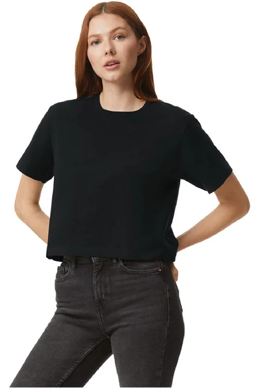 open yoga t-shirts -American Apparel Womens Fine Jersey Boxy Short Sleeve Crewneck T-Shirt - Black