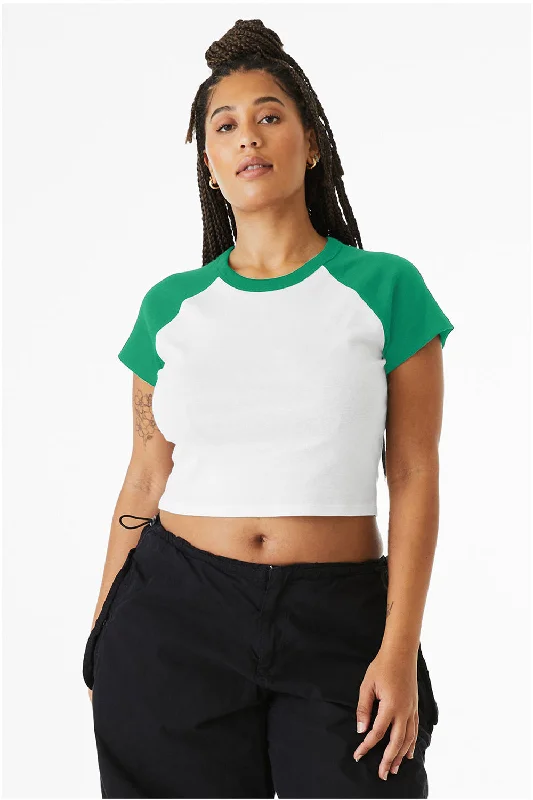 street cool t-shirts -Bella + Canvas Womens Micro Ribbed Raglan Short Sleeve Crewneck Baby T-Shirt - White/Kelly Green