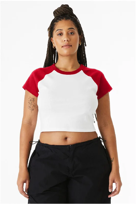 roam free t-shirts -Bella + Canvas Womens Micro Ribbed Raglan Short Sleeve Crewneck Baby T-Shirt - White/Red