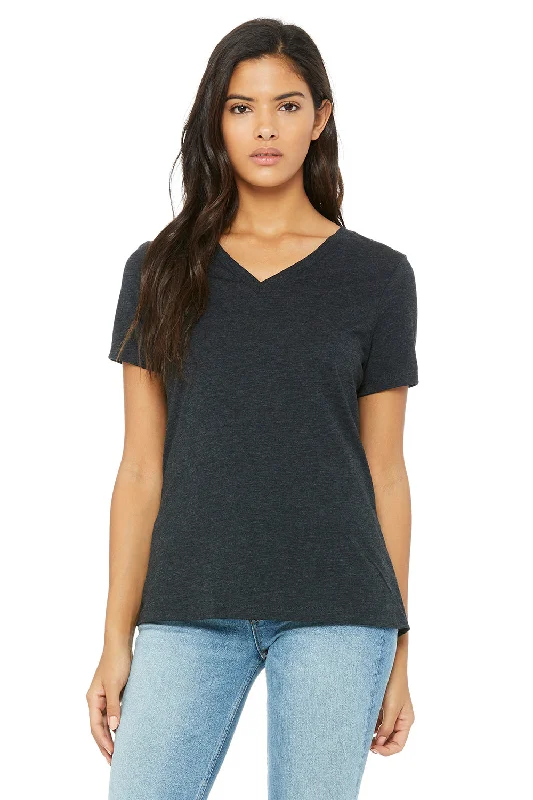 cosmic vibe t-shirts -Bella + Canvas Womens Relaxed Jersey Short Sleeve V-Neck T-Shirt - Charcoal Black Triblend