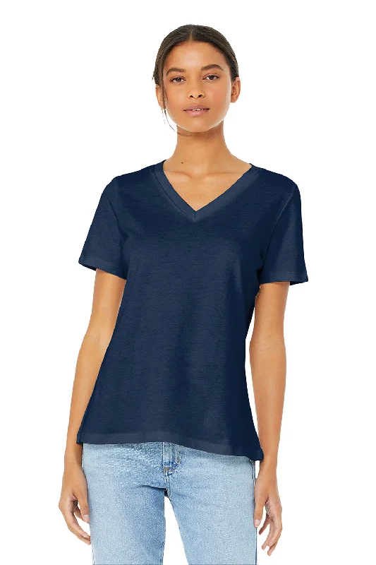 gridiron t-shirts -Bella + Canvas Womens Relaxed Jersey Short Sleeve V-Neck T-Shirt - Navy Blue