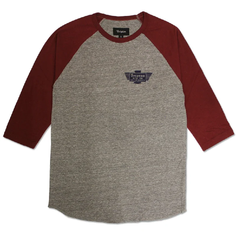 meet logo t-shirts -Brixton Cylinder 3/4 Sleeve Baseball T-Shirt Heather Grey Burgundy