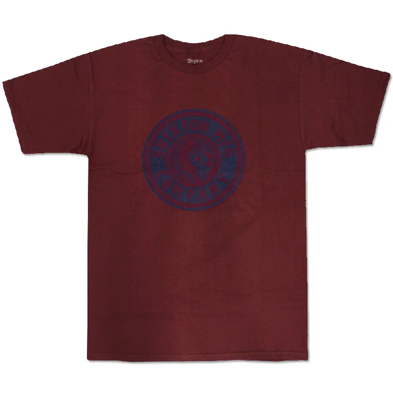 sea theme t-shirts -Brixton Rival T-Shirt Burgundy Navy