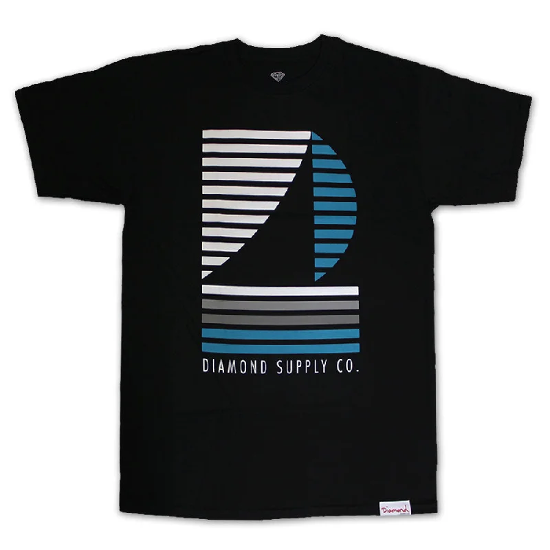 curved hem t-shirts -Diamond Supply Co Stripe Boat T-shirt Black