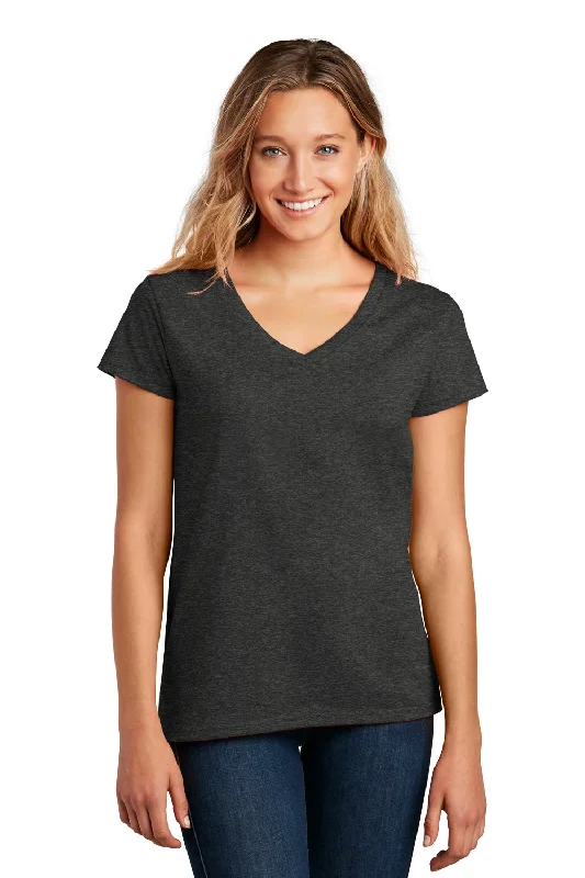 dye wash t-shirts -District Womens Re-Tee Short Sleeve V-Neck T-Shirt - Heather Charcoal Grey