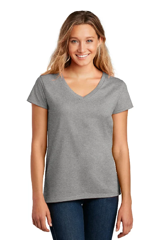 stud detail t-shirts -District Womens Re-Tee Short Sleeve V-Neck T-Shirt - Heather Light Grey