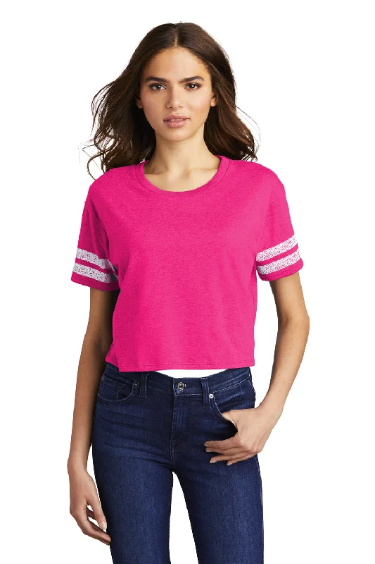 kitty pop t-shirts -District Womens Scorecard Crop Short Sleeve Crewneck T-Shirt - Heather Dark Fuchsia Pink/White - Closeout