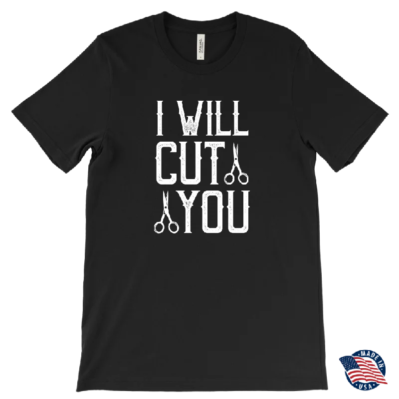 gather texture t-shirts -I WILL CUT YOU Barber Humor Men's T-Shirt