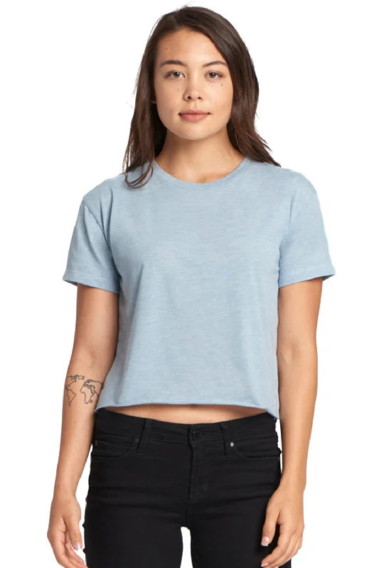 soft jersey t-shirts -Next Level Womens Festival Cali Crop Short Sleeve Crewneck T-Shirt - Stonewashed Blue