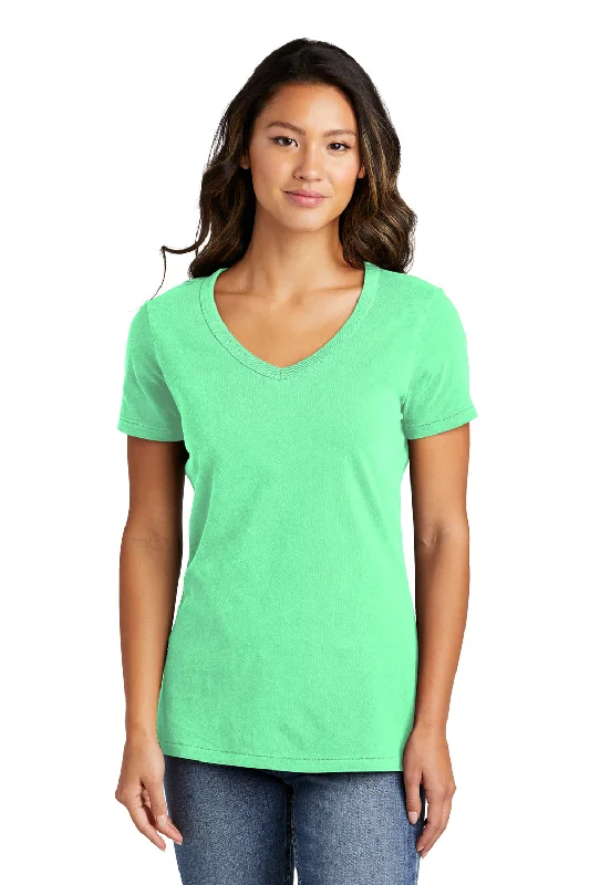 knit blend t-shirts -Port & Company Womens Beach Wash Garment Dyed Short Sleeve V-Neck T-Shirt - Jadeite Green