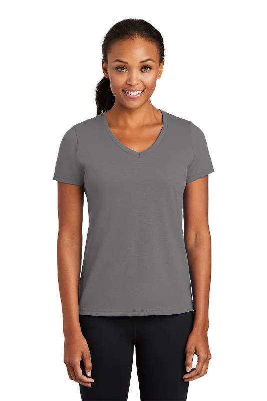 grid classic t-shirts -Port & Company Womens Dry Zone Performance Moisture Wicking Short Sleeve V-Neck T-Shirt - Medium Grey