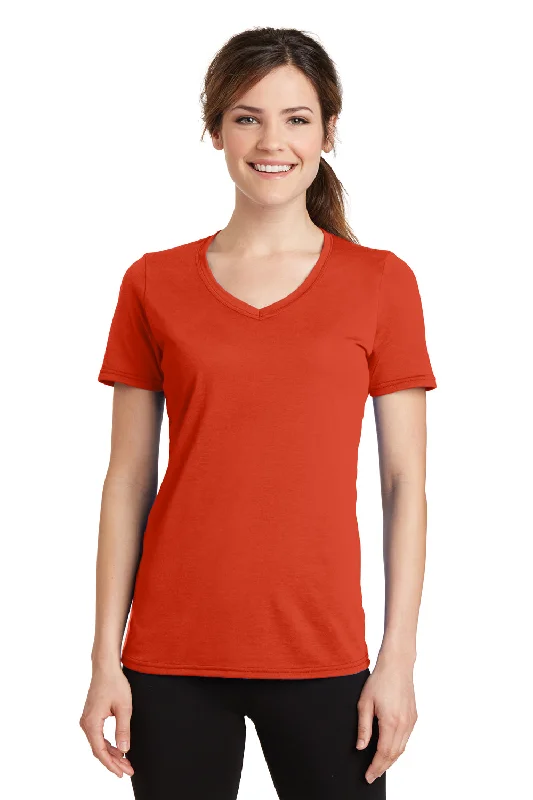 open yoga t-shirts -Port & Company Womens Dry Zone Performance Moisture Wicking Short Sleeve V-Neck T-Shirt - Orange - Closeout