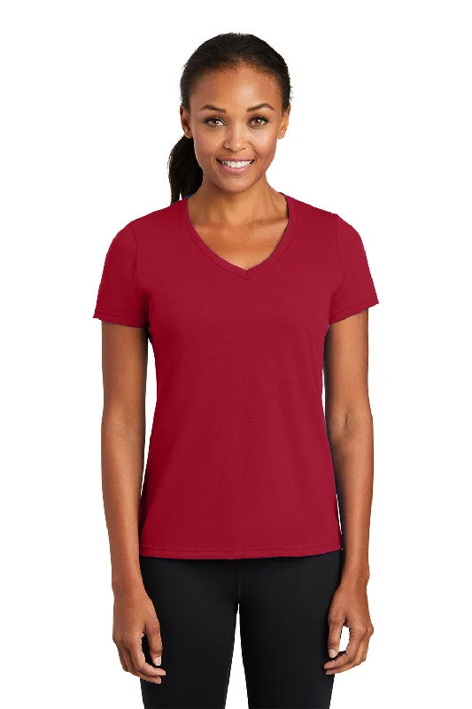 faith crew t-shirts -Port & Company Womens Dry Zone Performance Moisture Wicking Short Sleeve V-Neck T-Shirt - Red