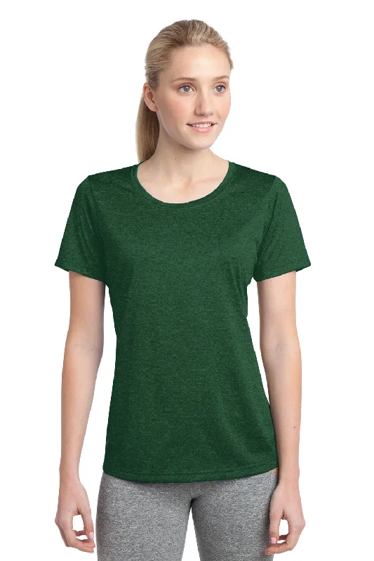 age mark t-shirts -Sport-Tek Womens Contender Heather Moisture Wicking Short Sleeve Crewneck T-Shirt - Heather Forest Green - Closeout