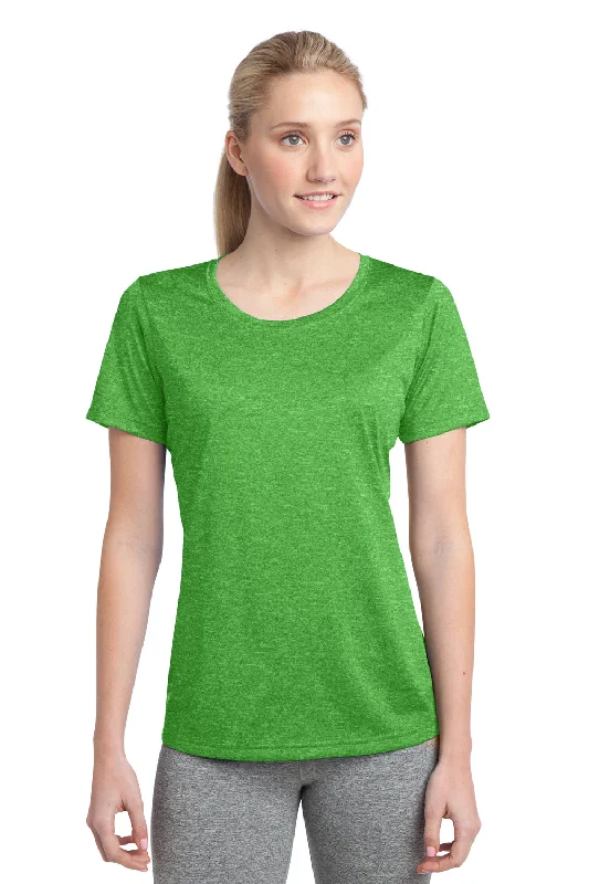 full color t-shirts -Sport-Tek Womens Contender Heather Moisture Wicking Short Sleeve Crewneck T-Shirt - Heather Turf Green - Closeout