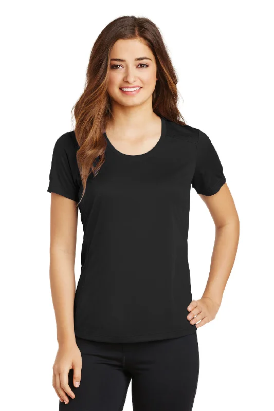 swirl dye t-shirts -Sport-Tek Womens Elevate Moisture Wicking Short Sleeve Scoop Neck T-Shirt - Black - Closeout