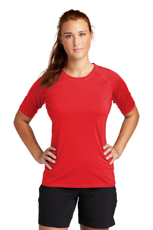 plant-based t-shirts -Sport-Tek Womens Rashguard Moisture Wicking Short Sleeve Crewneck T-Shirt - True Red