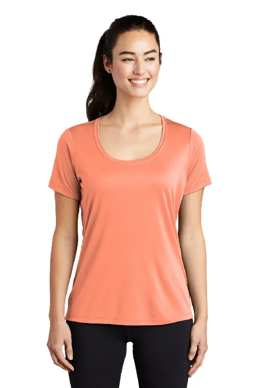 hardcore band t-shirts -Sport-Tek Womens Moisture Wicking Short Sleeve Scoop Neck T-Shirt - Soft Coral Orange