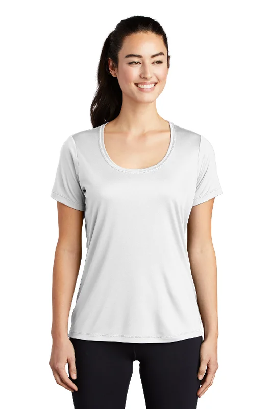 race day t-shirts -Sport-Tek Womens Moisture Wicking Short Sleeve Scoop Neck T-Shirt - White