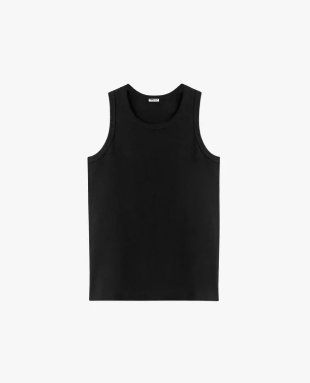 thick weave t-shirts -TANK SINGLET - BLACK