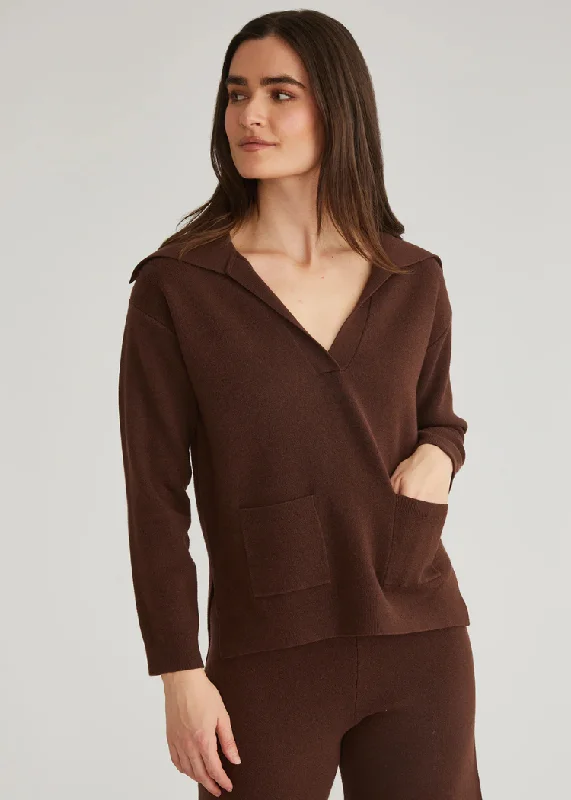 Textured cotton pullover sweater black -525 Emily Luxe Oversized Sailor Pullover- Shaved Chocolate