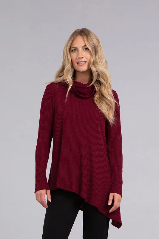 Sheer cotton pullover sweater red -Angle Cowl Neck Waffle Sweater | Bloodstone