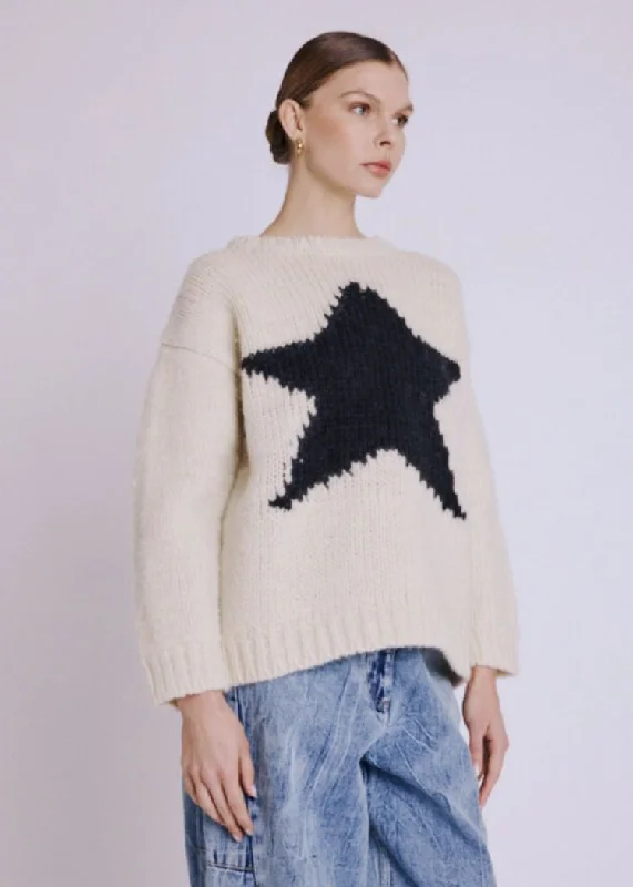 Pinstripe knit pullover sweater green -Berenice Ambre Round Neck Star Sweater