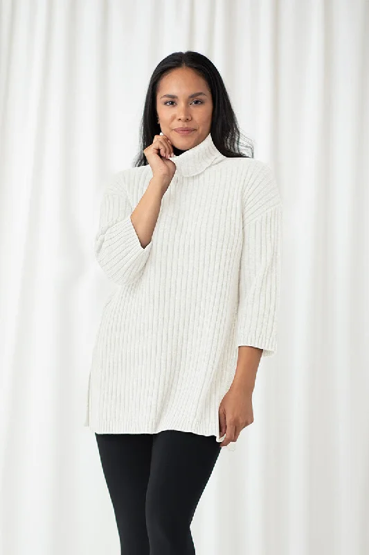 Mohair pullover sweater fuzzy tan -Boxy Rib Sweater Tunic | Cream