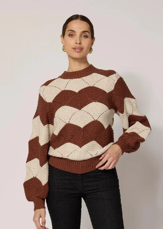 Striped knit pullover sweater grey -Cleobella Kori Sweater- Ivory/ Terracotta