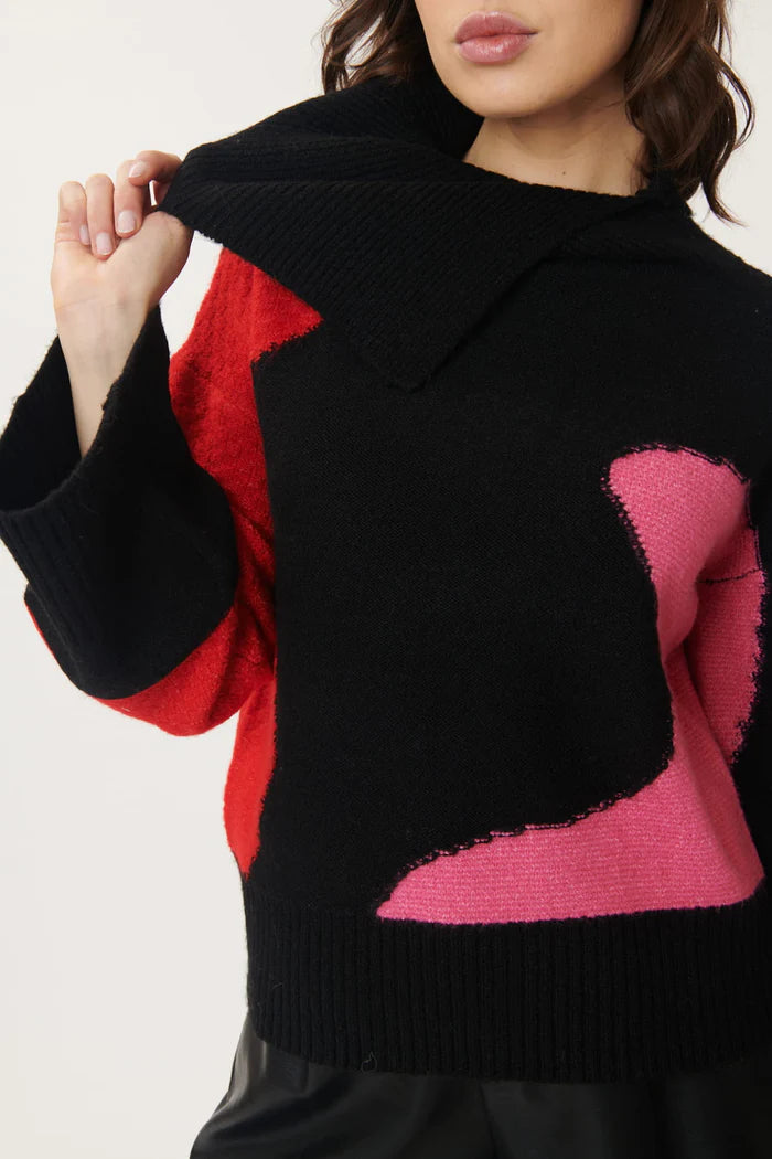 Embroidered wool pullover sweater tan -Joris colorblock Sweater-Red