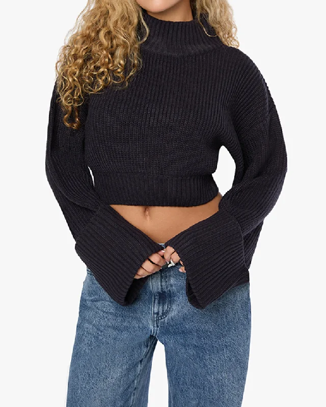 Plaid cotton pullover sweater tan -Cropped Turtle Neck Sweater