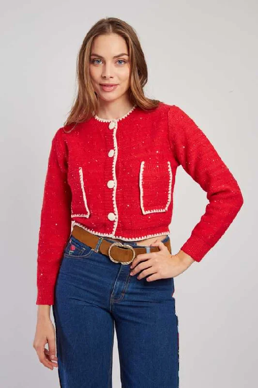 Fringe cotton pullover sweater white -Dalaba Sweater - Red