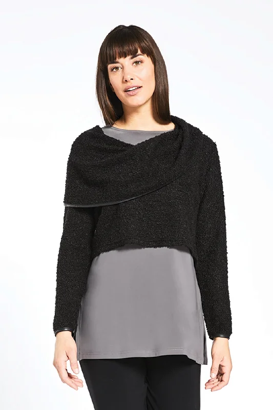 Long pullover sweater drapey grey -Frame Weight Off Your Shoulder Sweater | Black