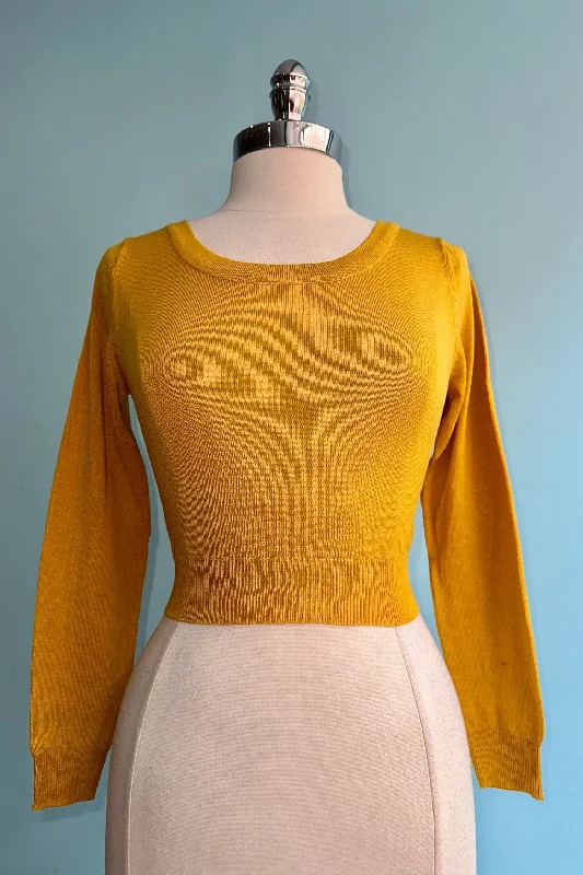 Sheer cotton pullover sweater blue -Honey Cropped Knit Pullover Sweater