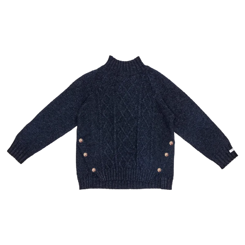 Metallic knit pullover sweater bronze -Jos Merino Wool Sweater | Blue Marine Melange